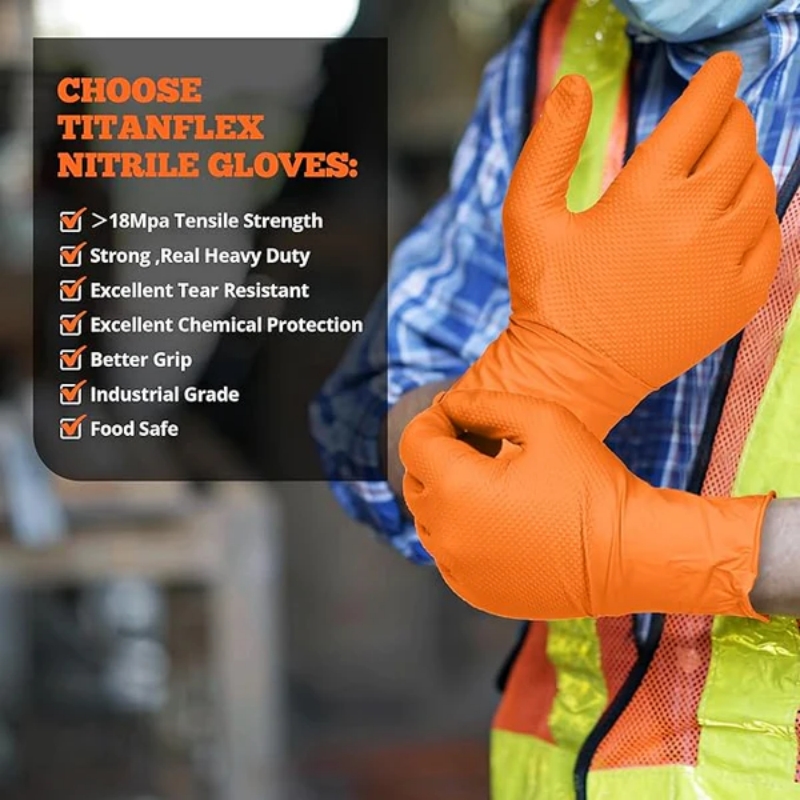 Heavy Duty Orange Nitrile Glov - Disposable Gloves Nitrile ulasan dan harga